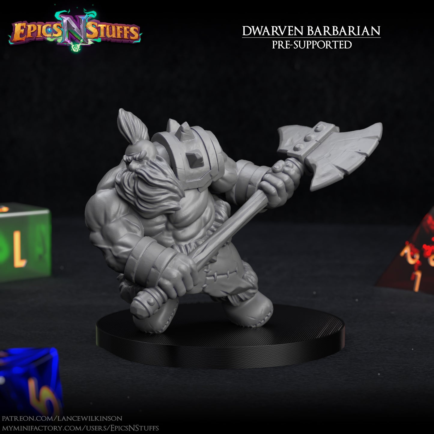 Dwarven Barbarian, 3D Printed Resin Miniature