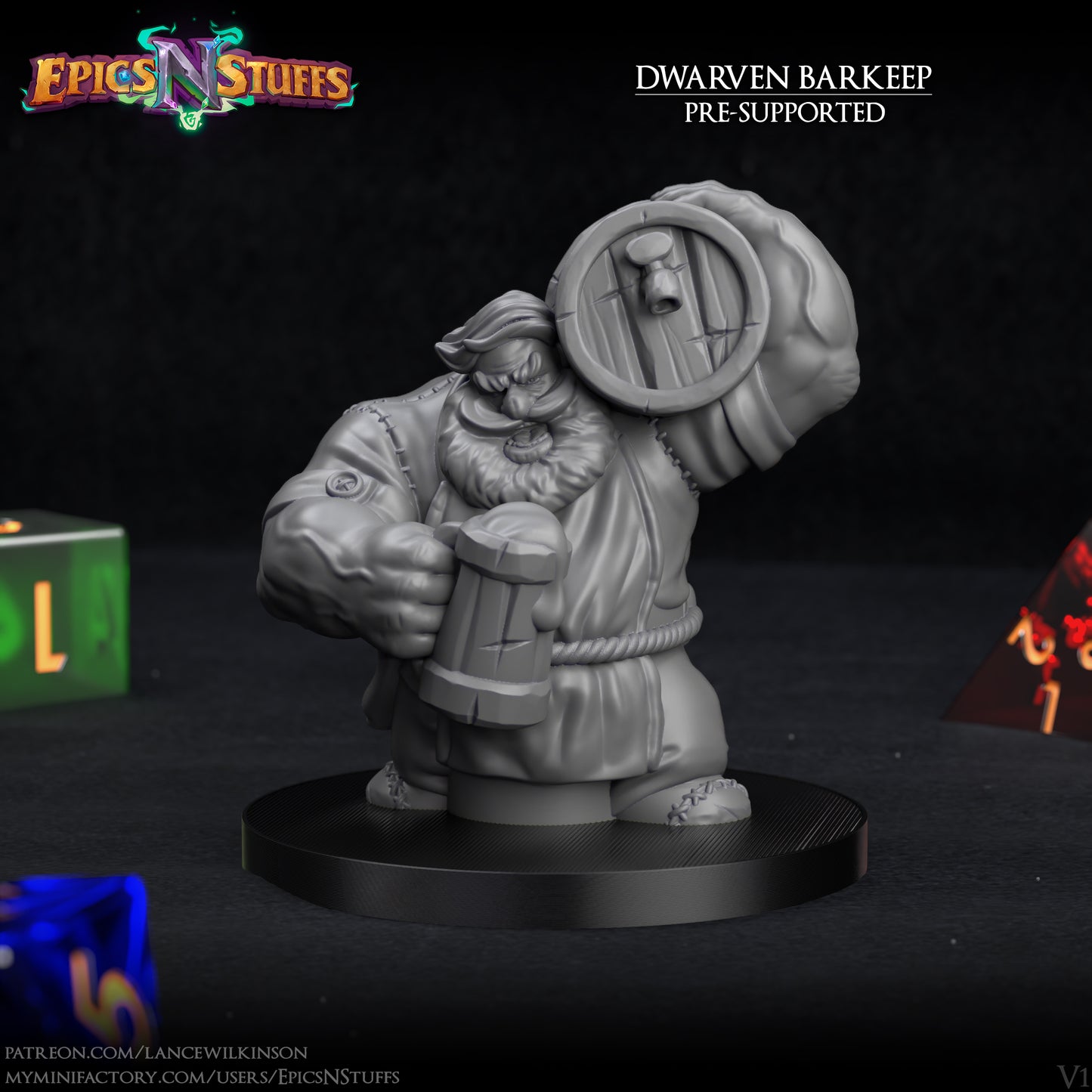 Dwarven Barkeep, 3D Printed Resin Miniature