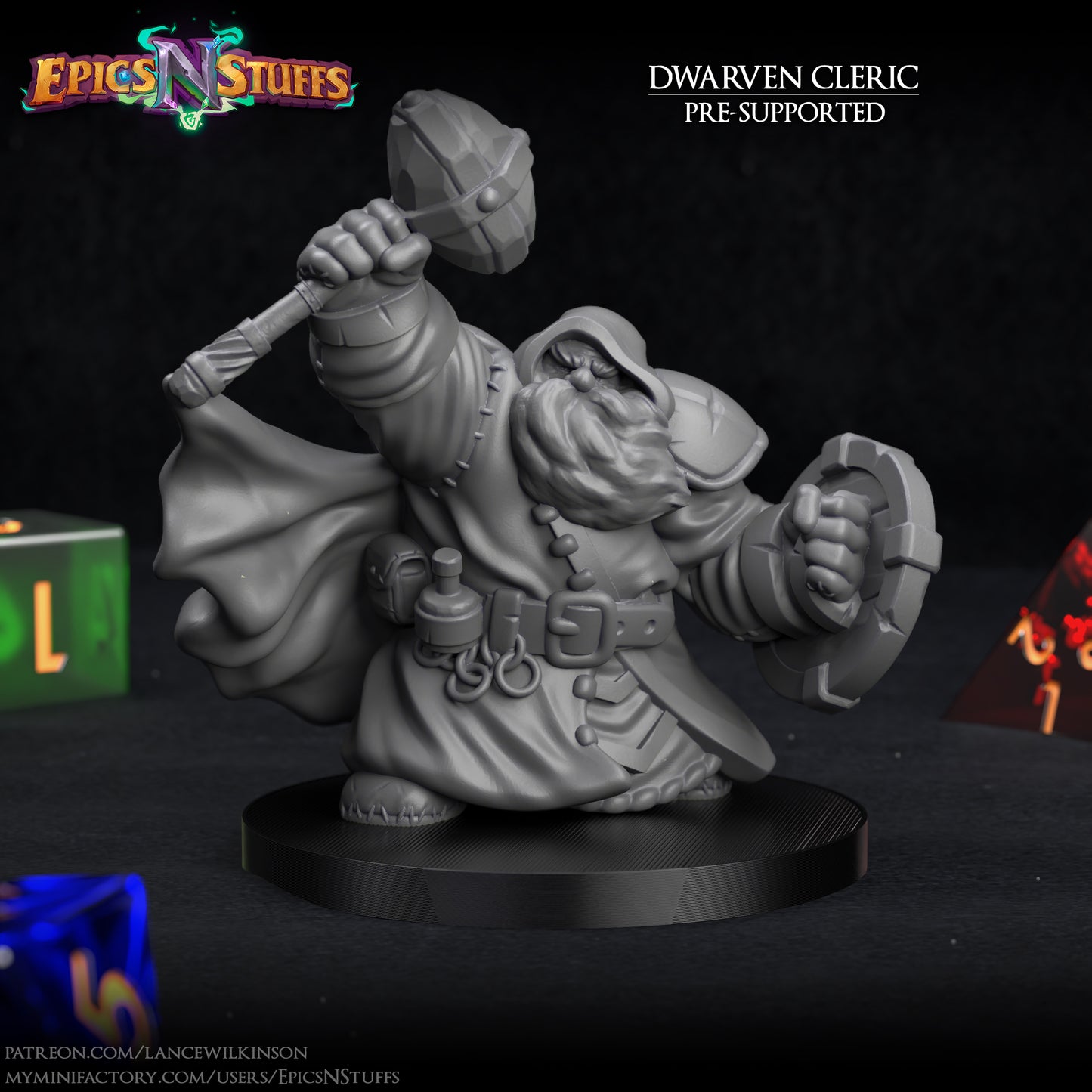 Dwarven Cleric, 3D Printed Resin Miniature