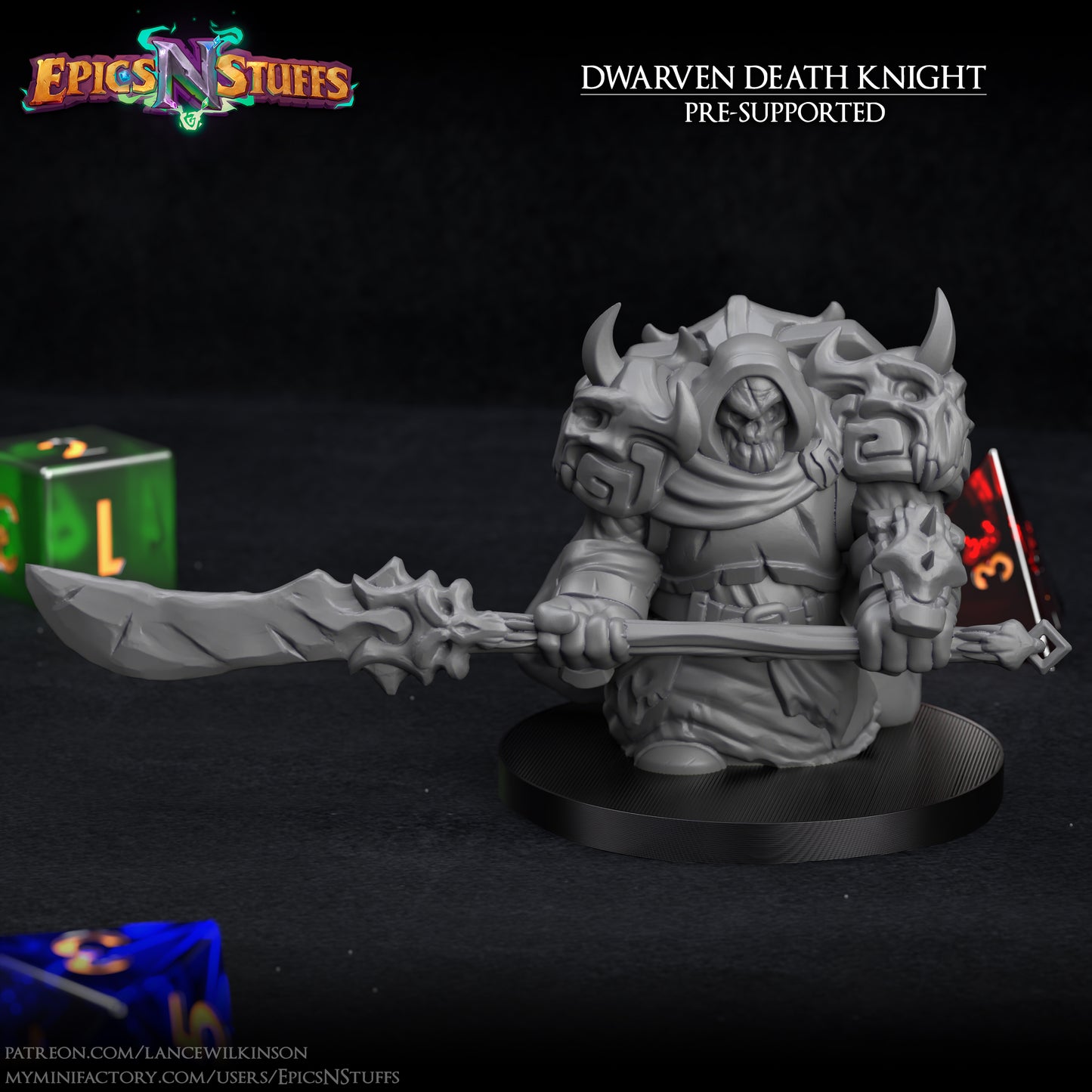 Dwarven Death Knight, 3D Printed Resin Miniature