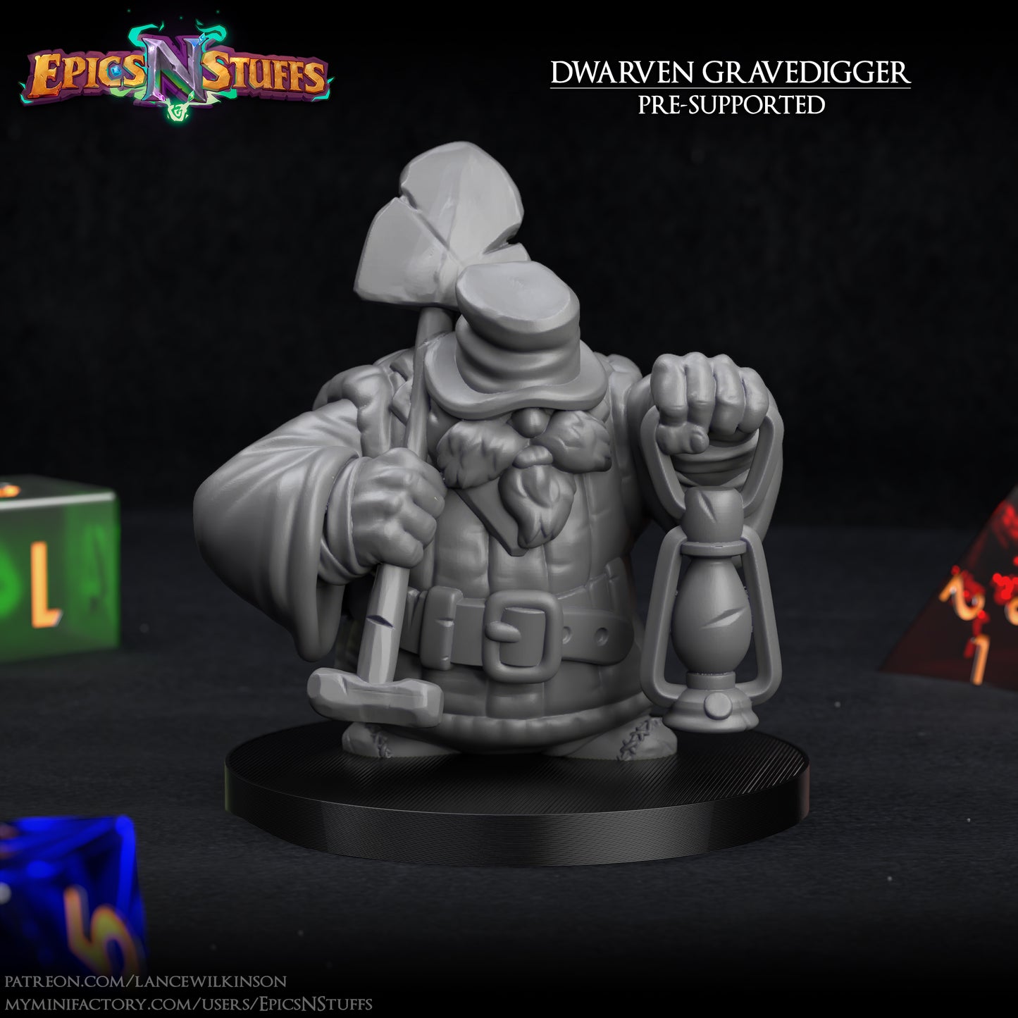 Dwarven Gravedigger, 3D Printed Resin Miniature