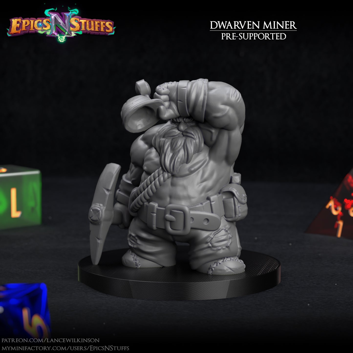 Dwarven Miner, 3D Printed Resin Miniature
