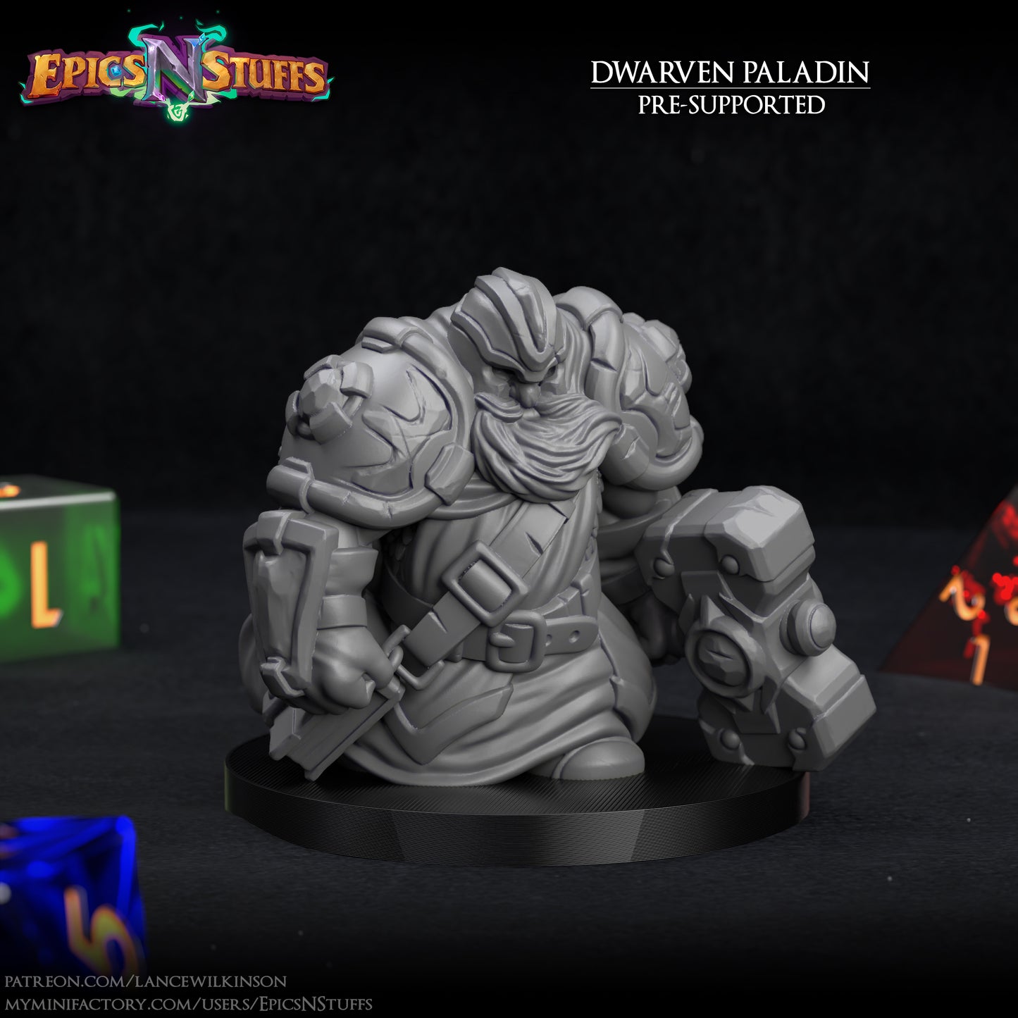 Dwarven Paladin, 3D Printed Resin Miniature