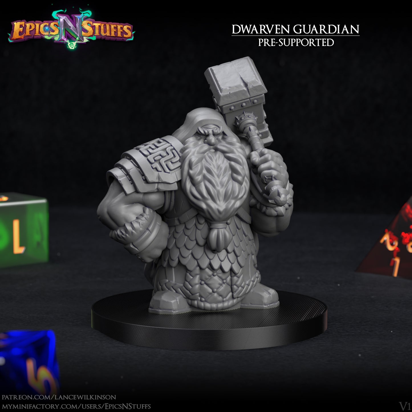 Dwarven Guardian, 3D Printed Resin Miniature