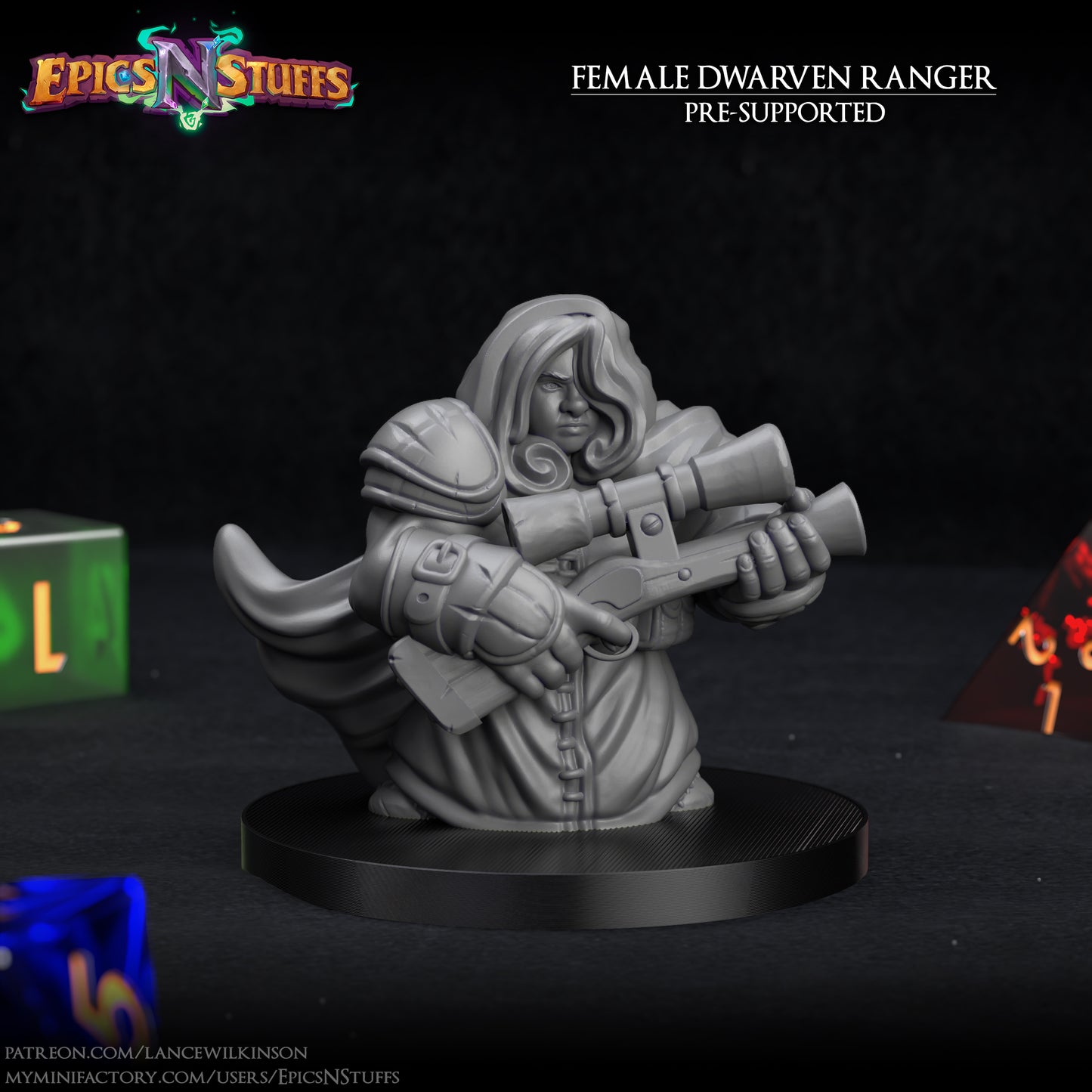 Dwarven Female Ranger, 3D Printed Resin Miniature