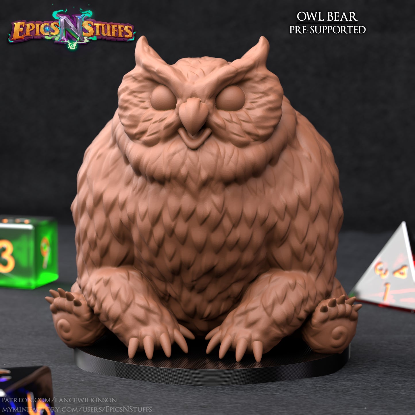 Owl Bear 1A, 3D Printed, 3D Printed Miniature