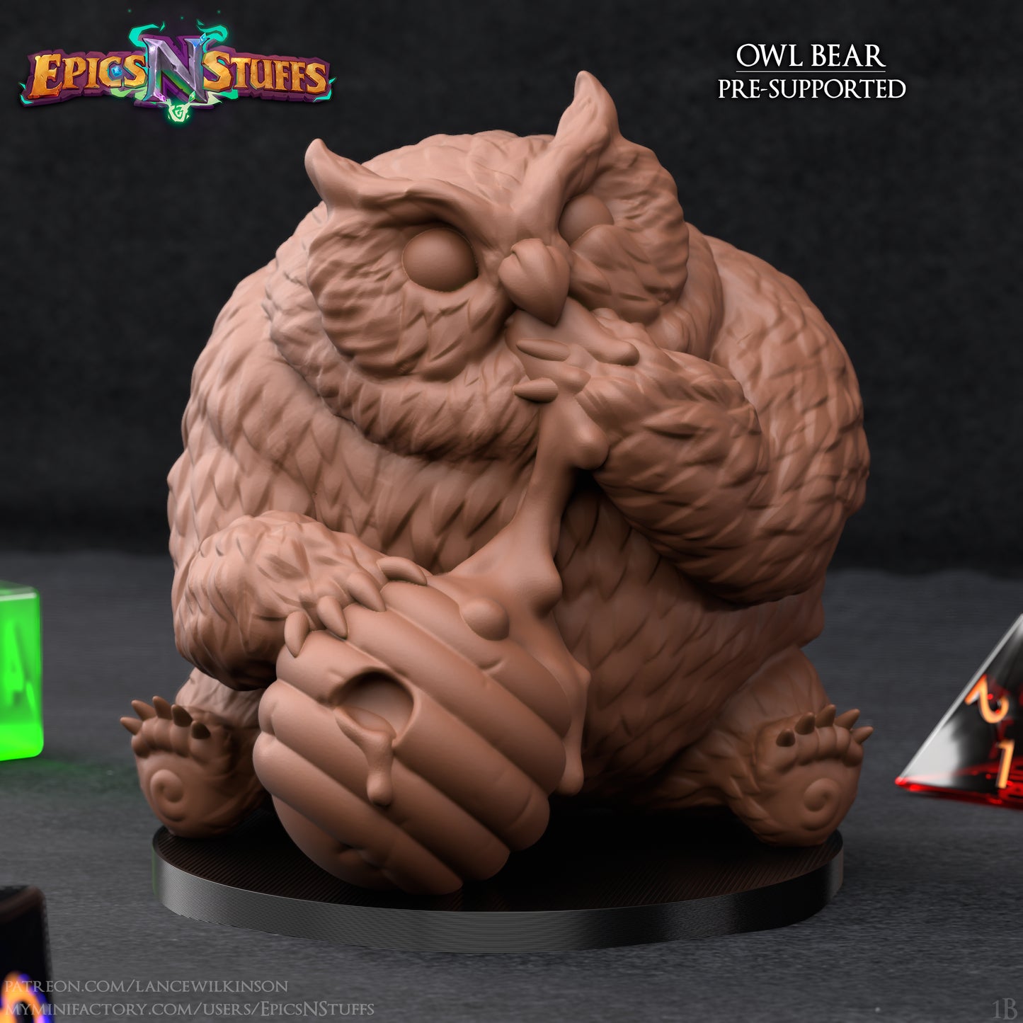 Owl Bear 1B, 3D Printed Miniature