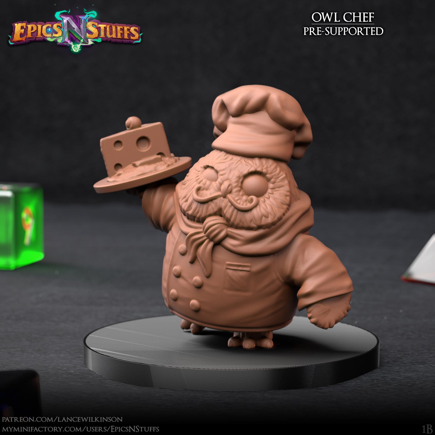 Owlkin Chef 1B, 3D Printed Miniature