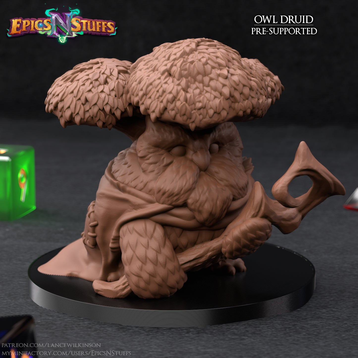Owlkin Druid, 3D Printed,3D Printed Miniature