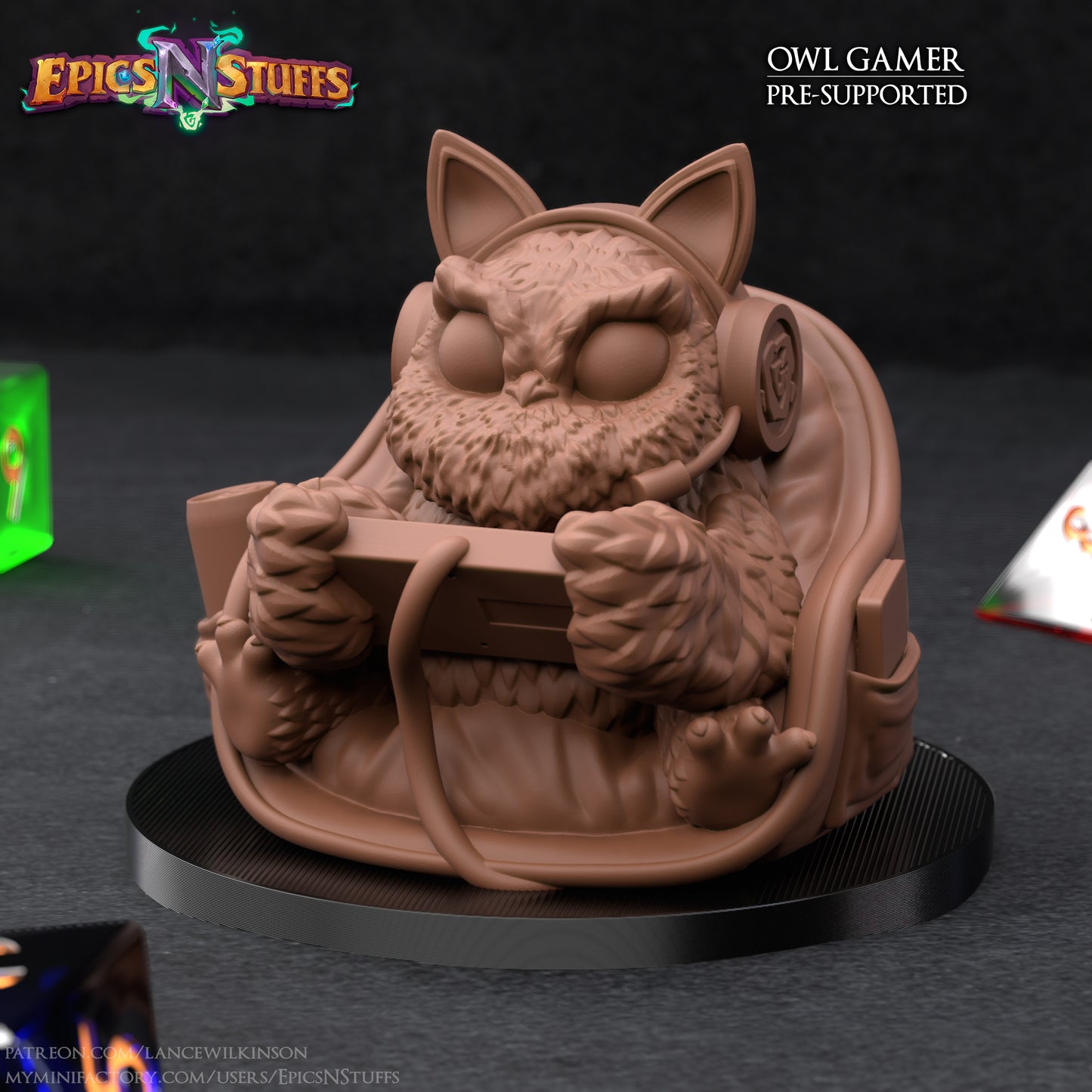 Gamer Owlkin, 3D Printed Resin Miniature