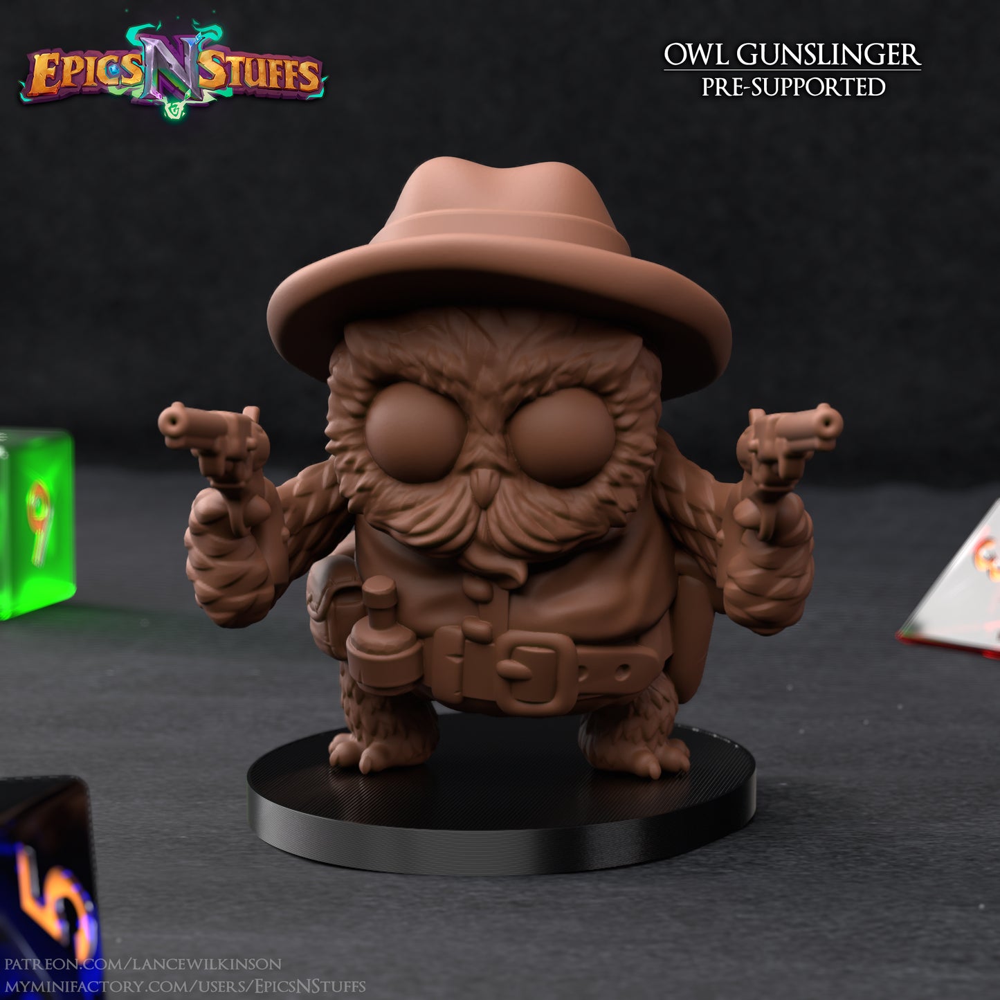 Owlkin Gunslinger, 3D Printed Miniature