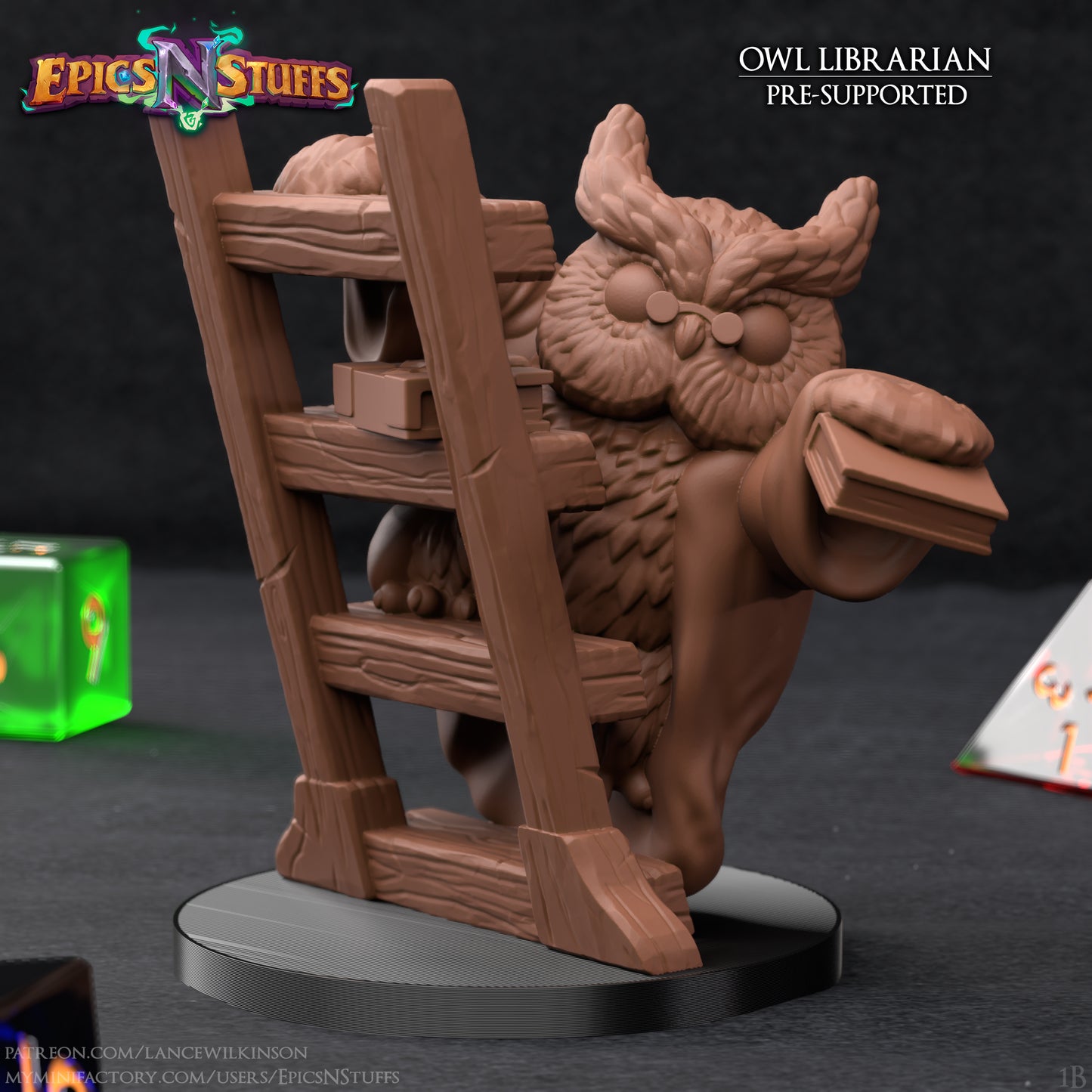 Owlkin Librarian 1B, 3D Printed Miniature