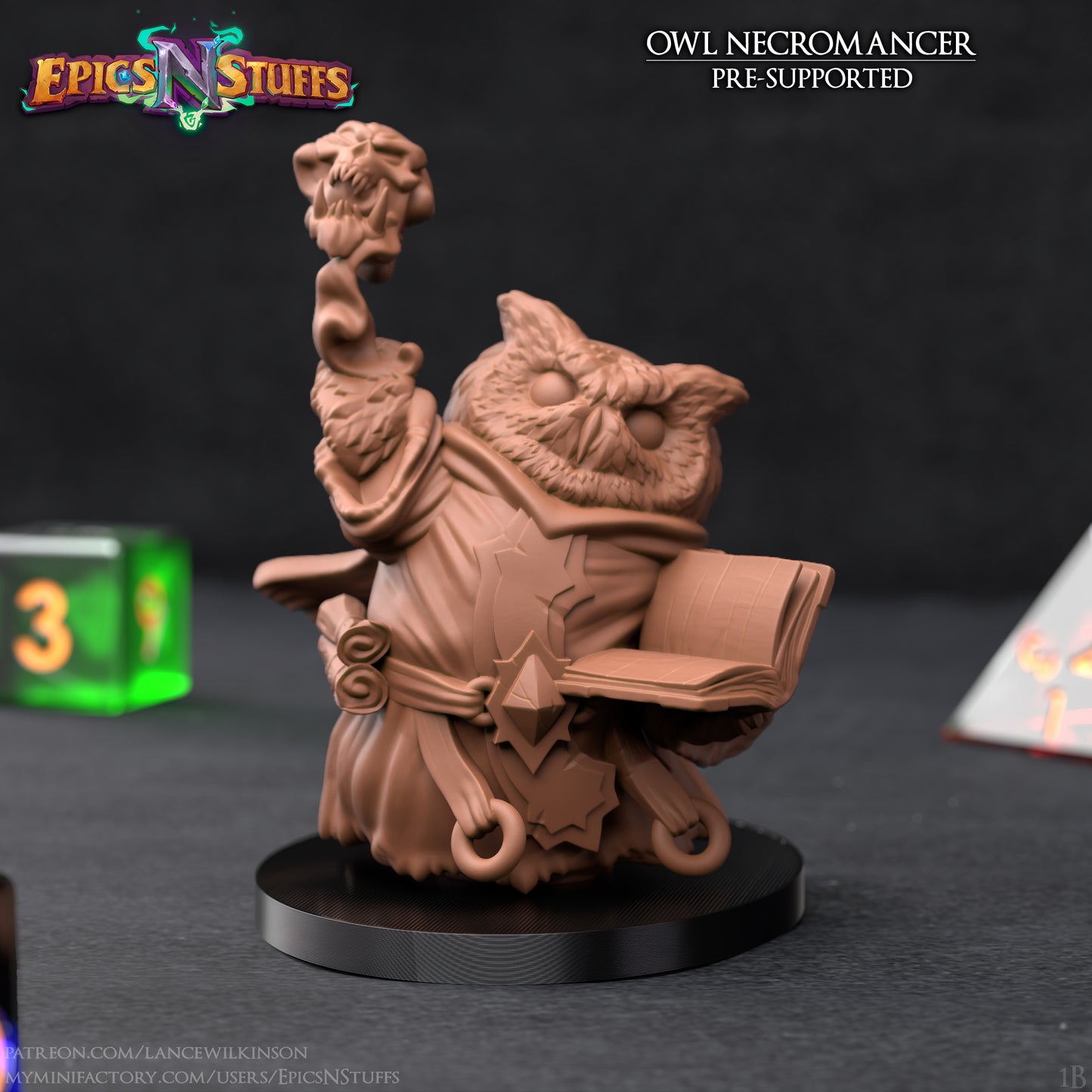 Owlkin Necromancer 1A, 3D Printed Miniature