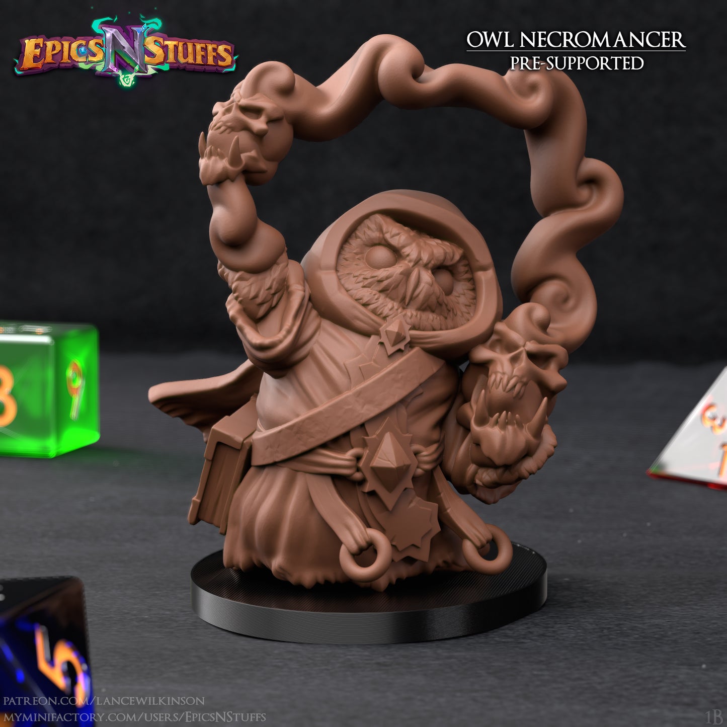 Owlkin Necromancer 1B, 3D Printed Miniature