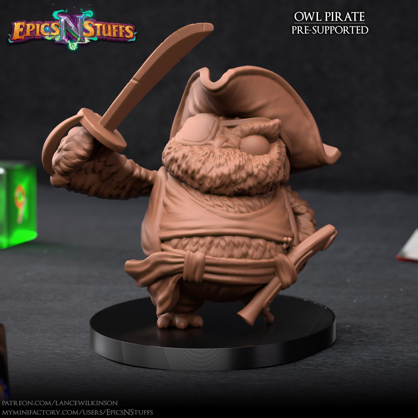 Owlkin Pirate 1A, 3D Printed Miniature