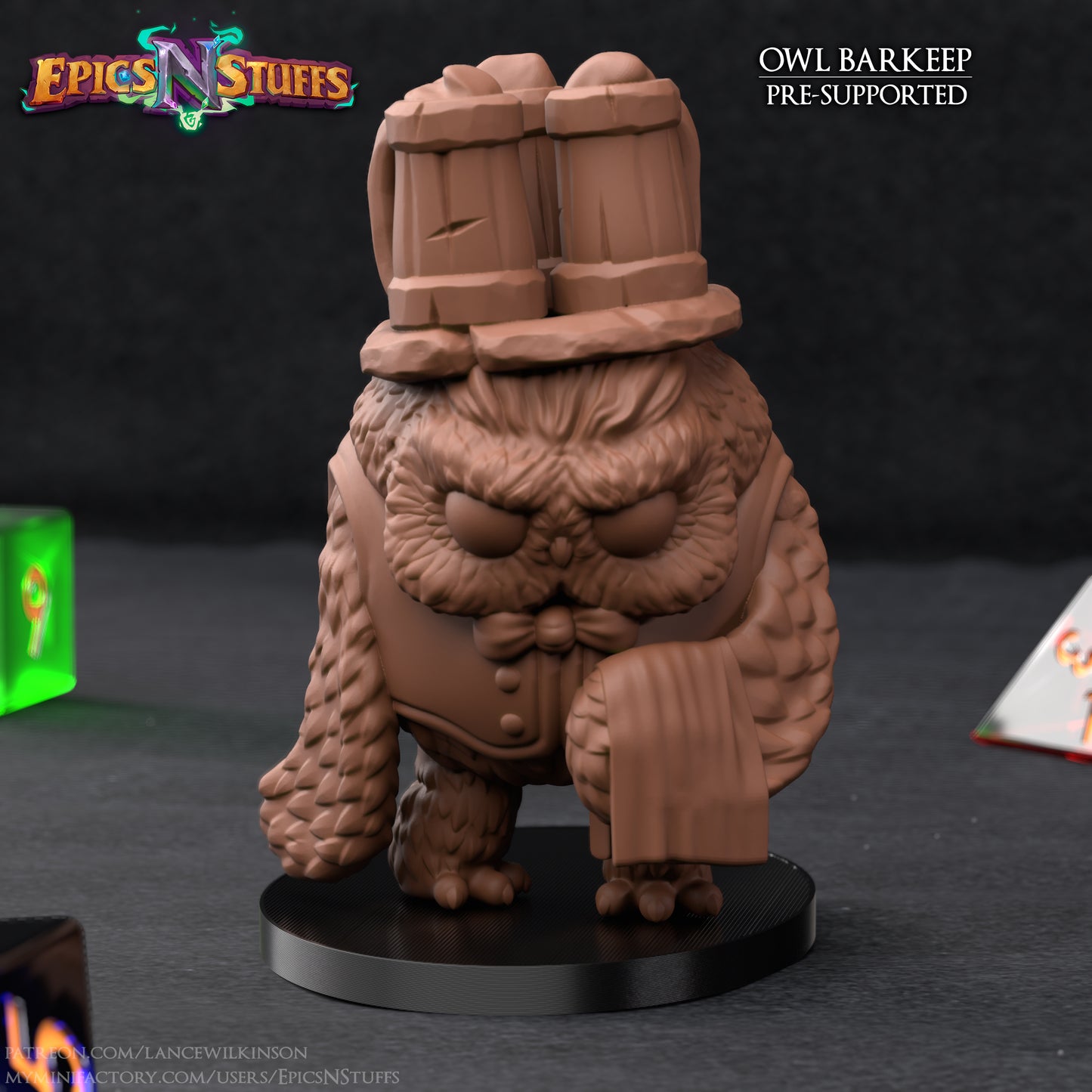 Owlkin Barkeep, 3D Printed Miniature