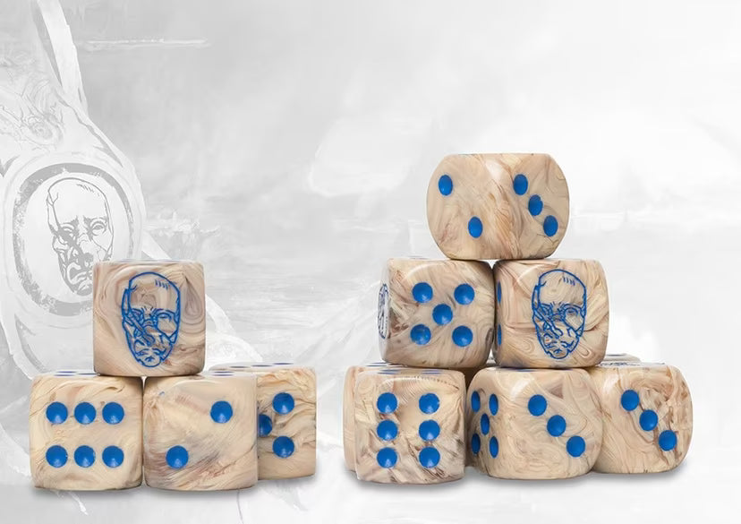Conquest: Spires Logo on Lunar Marbled Dice