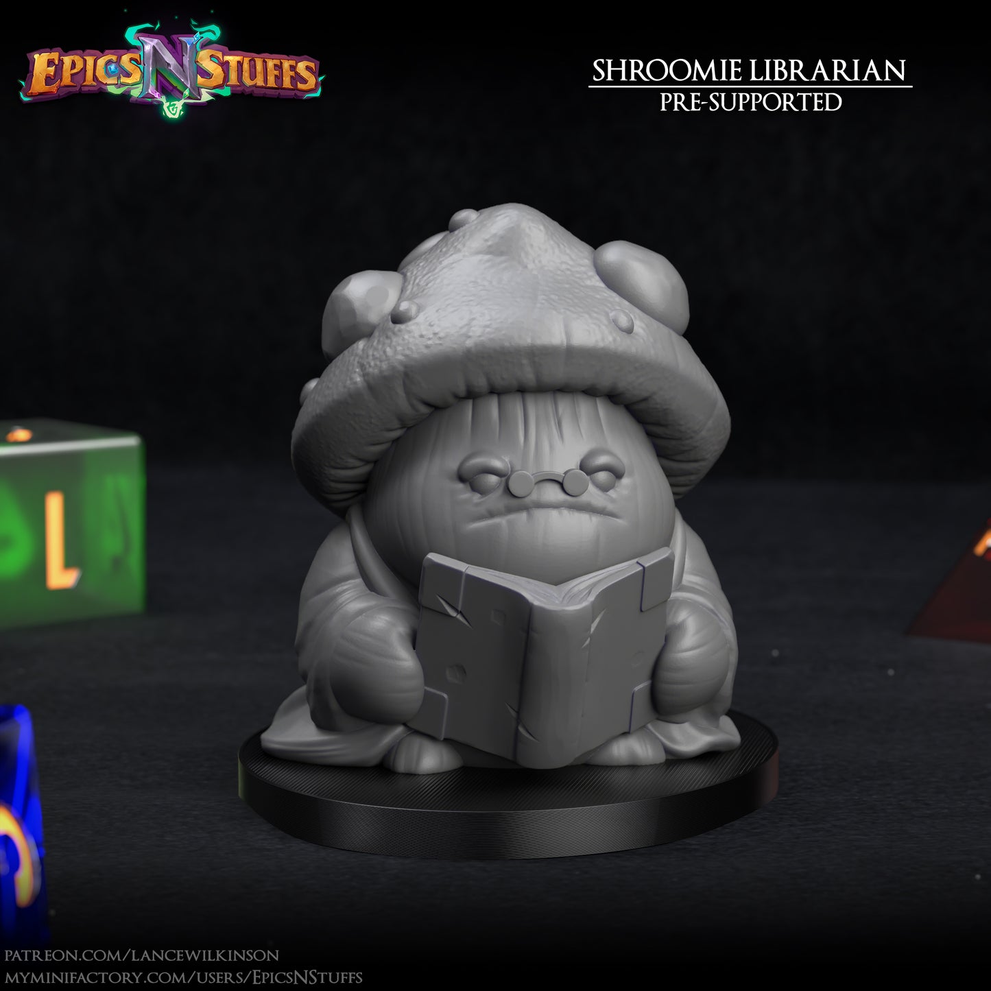 Shroomie Librarian, 3D Printed Resin Miniature