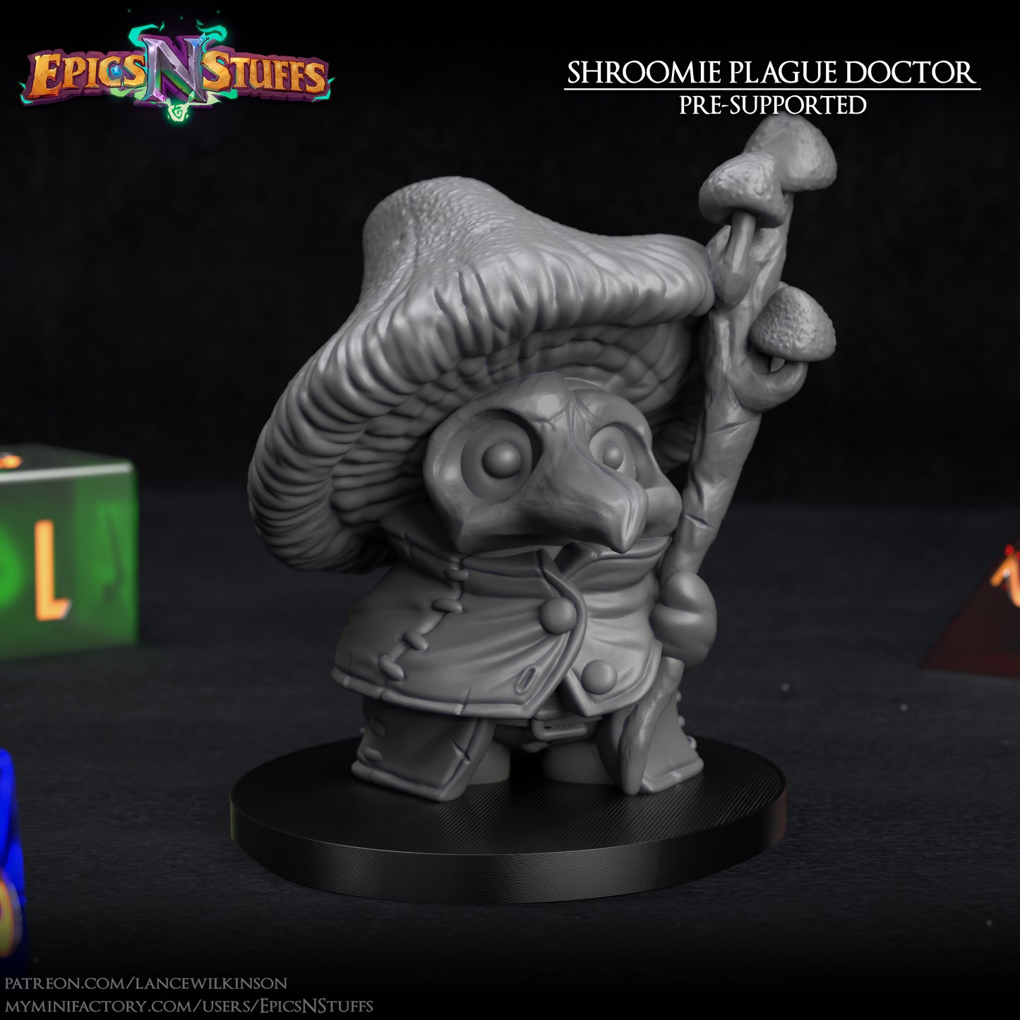 Shroomie Plague Doctor, 3D Printed Resin Miniature