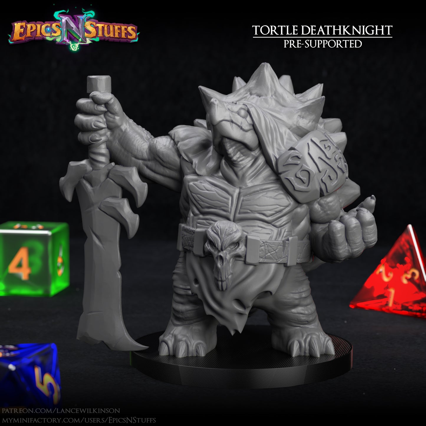 Tortle Death Knight, 3D Printed Resin Miniature