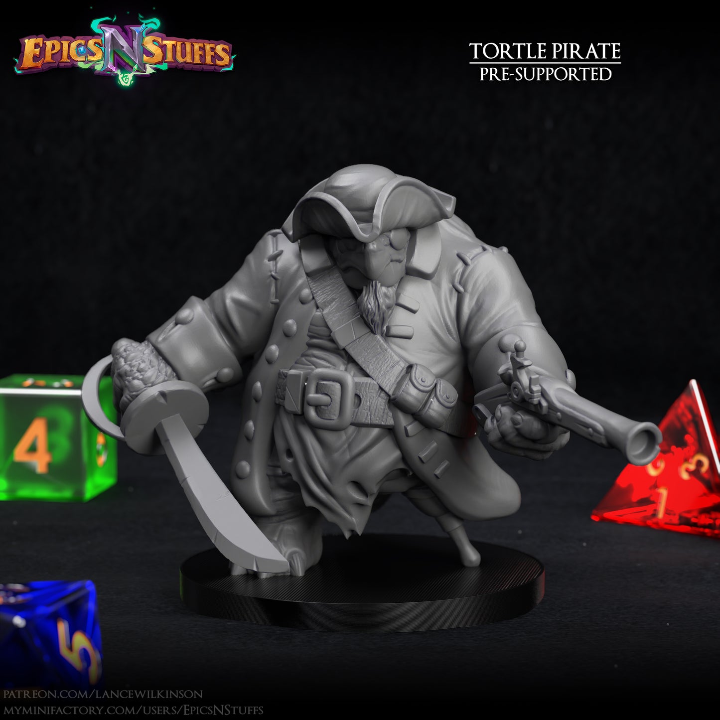 Tortle Pirate, 3D Printed Resin Miniature
