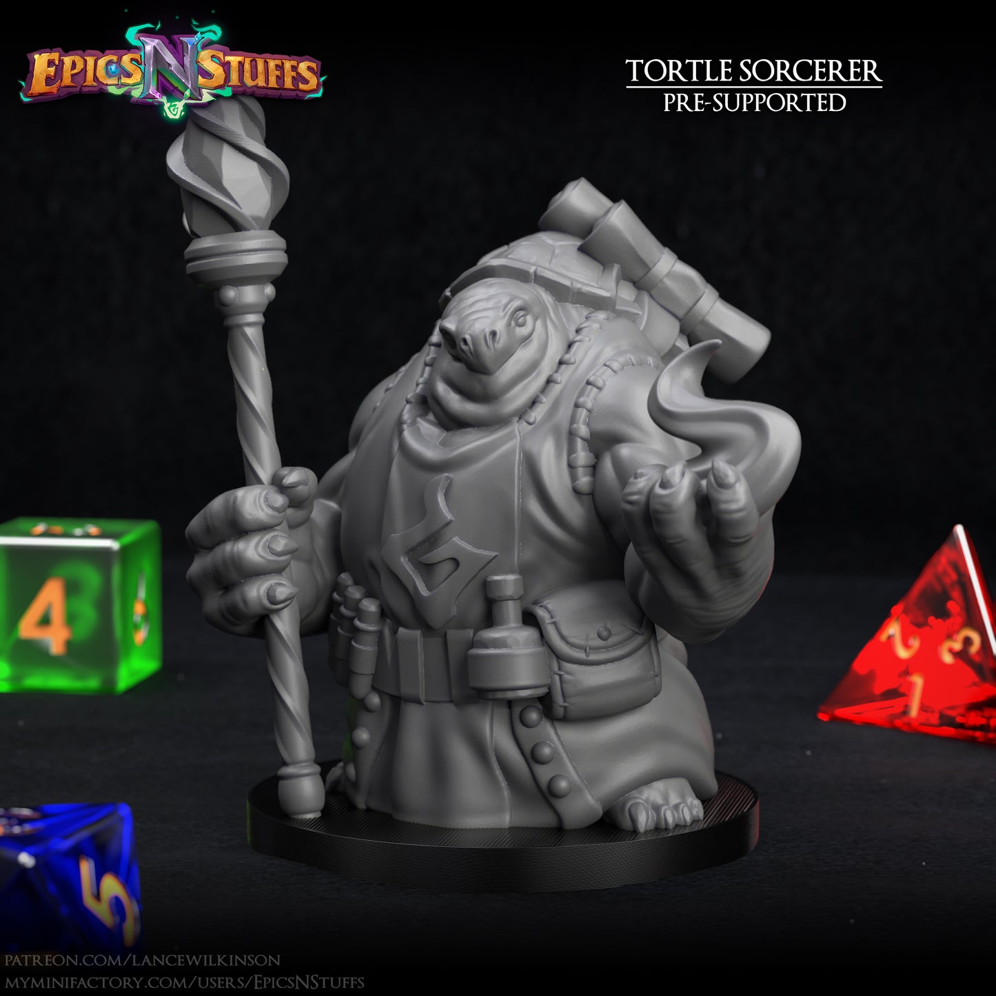 Tortle Sorcerer Variant, 3D Printed Resin Miniature