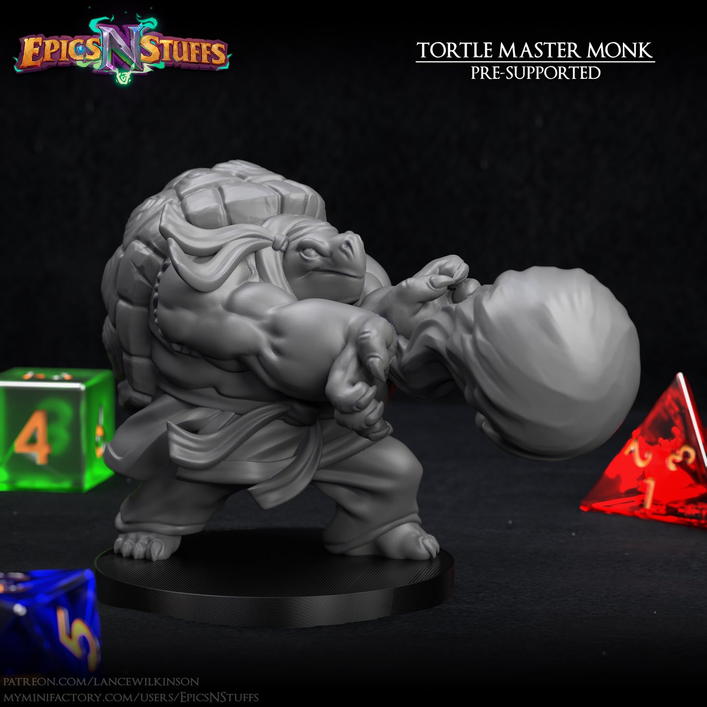Master Monk Tortle, 3D Printed Resin Miniature