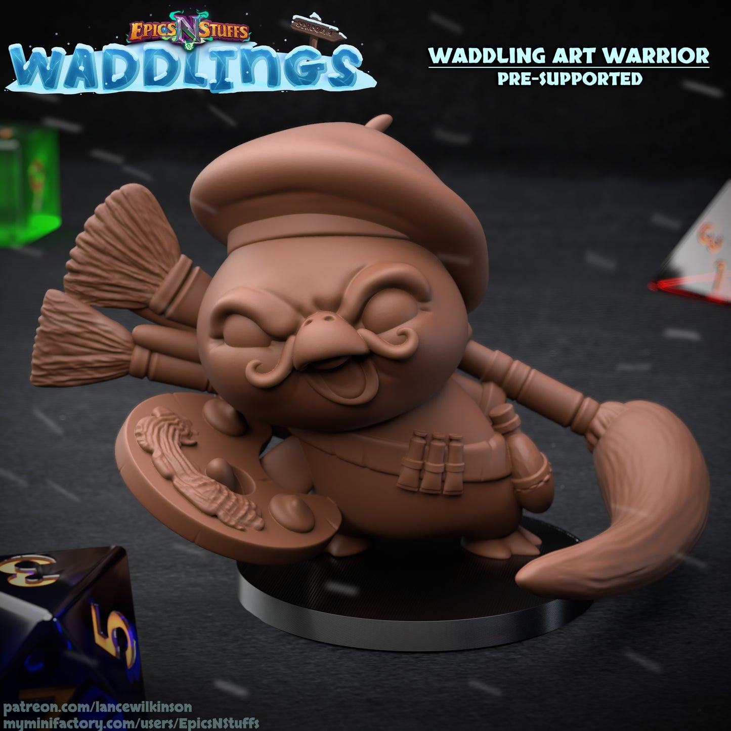 Waddling Art Warrior, 3D Printed Resin Miniature