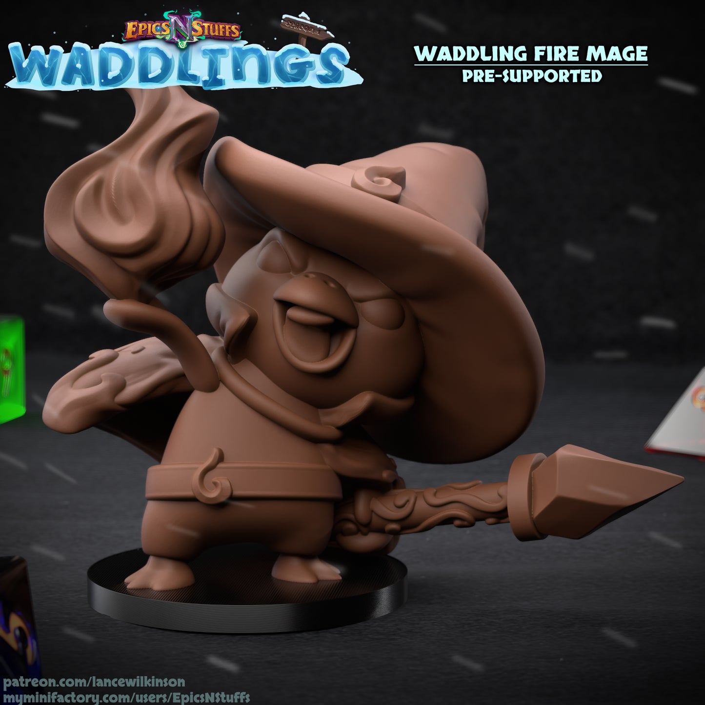 Waddling Fire Mage, 3D Printed Resin Miniature