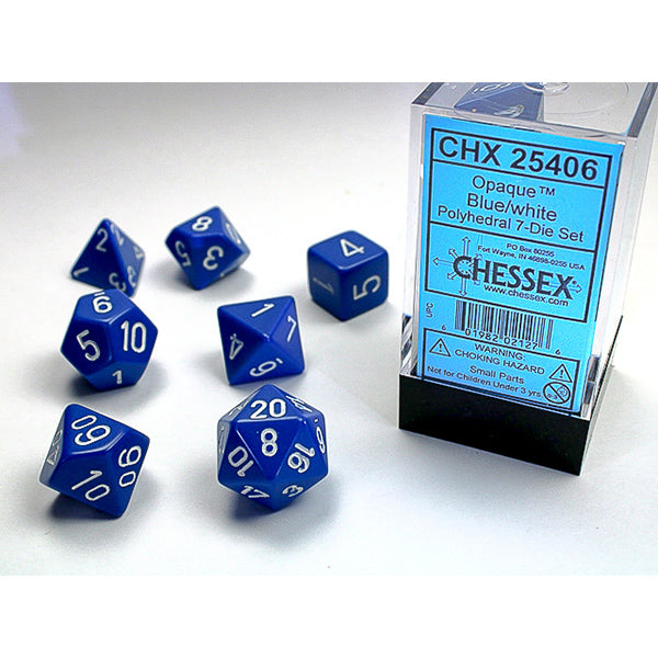 Chessex - Opaque Polyhedral 7 Dice Set - Blue w/White