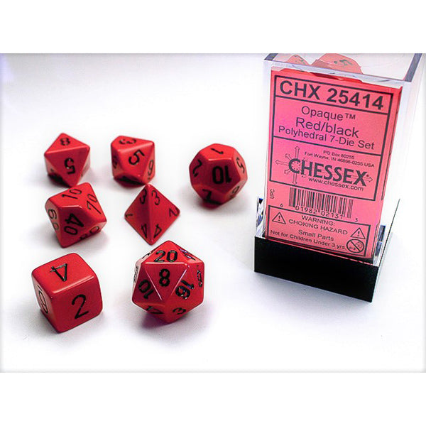 Chessex - Opaque Polyhedral 7 Dice Set - Red w/Black