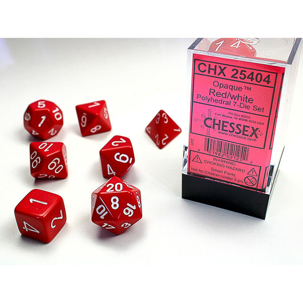 Chessex - Opaque Polyhedral 7 Dice Set - Red w/White