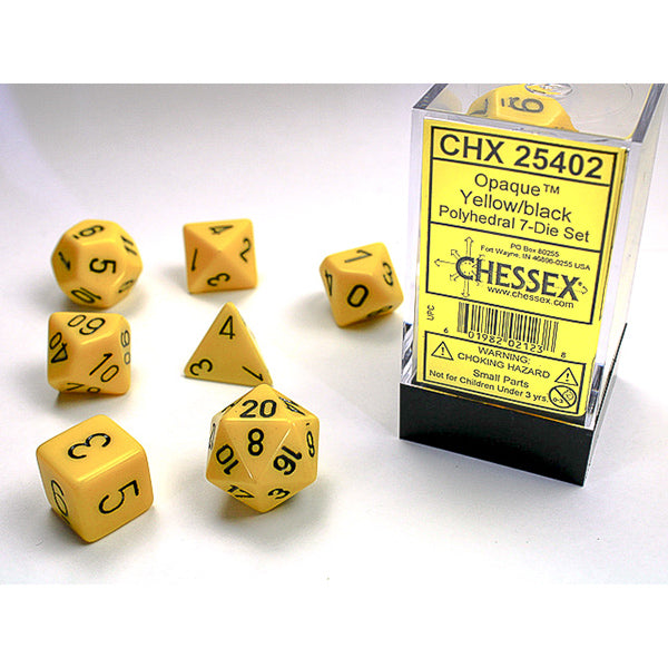 Chessex - Opaque Polyhedral 7 Dice Set - Yellow w/Black