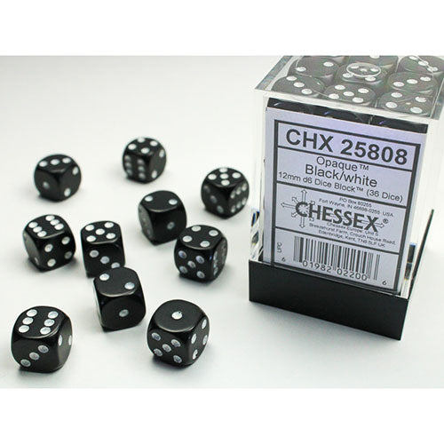 Chessex - Opaque 12mm D6 Dice Block - Black w/White