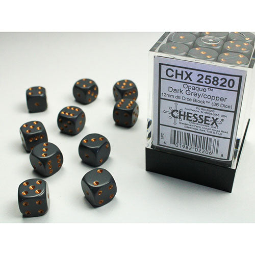 Chessex - Opaque 12mm D6 Dice Block - Dark Grey w/Copper