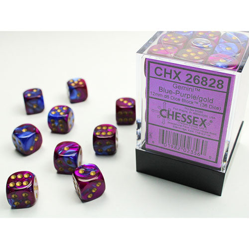 Chessex - Gemini 12mm D6 Dice Block - Blue & Purple w/Gold