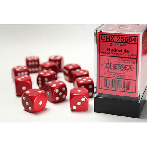 Chessex - Opaque 16mm D6 Dice Block - Red w/White