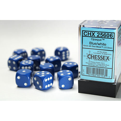 Chessex - Opaque 16mm D6 Dice Block - Blue w/White