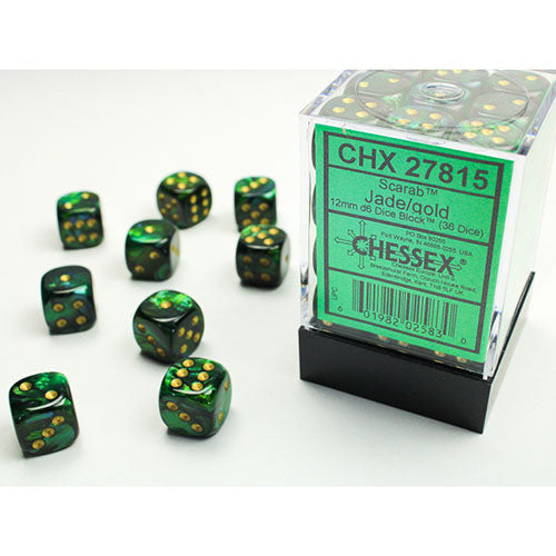 Chessex - Scarab 12mm D6 Dice Block - Jade w/Gold