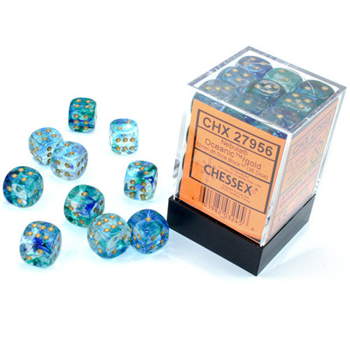 Chessex - Nebula 12mm D6 Dice Block - Luminary Oceanic Gold Dice Block
