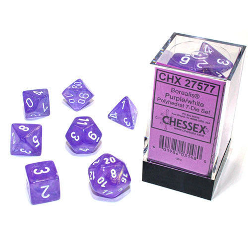 Chessex - Borealis Polyhedral 7 Dice Set - Luminary Purple & White
