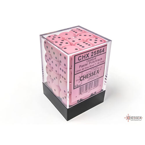 Chessex - Opaque Pastel 12mm D6 Dice Block - Pink/Black