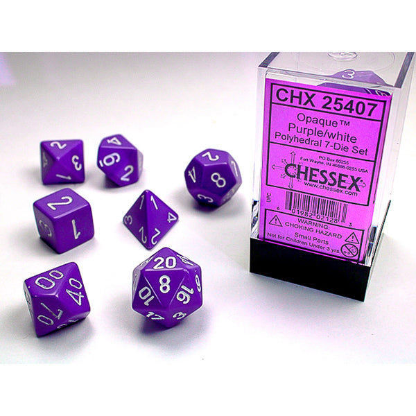 Chessex - Opaque Polyhedral 7 Dice Set - Purple w/White