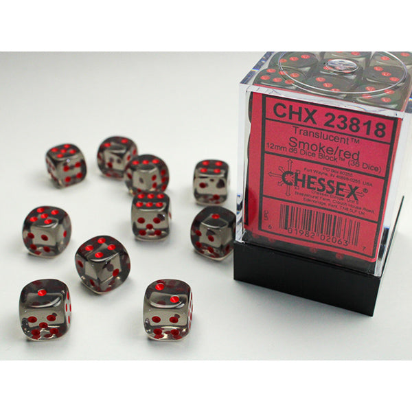 Chessex - Translucent 12mm D6 Dice Block - Smoke w/red)