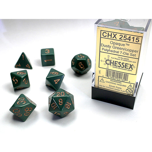 Chessex - Opaque Polyhedral 7 Dice Set - Dusty Green w/Gold