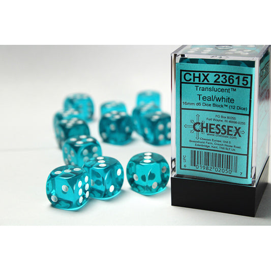 Chessex - Translucent 16mm D6 Dice Block - Teal w/white