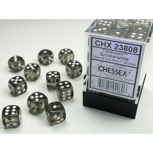 Chessex - Translucent 12mm D6 Dice Block - Smoke w/white