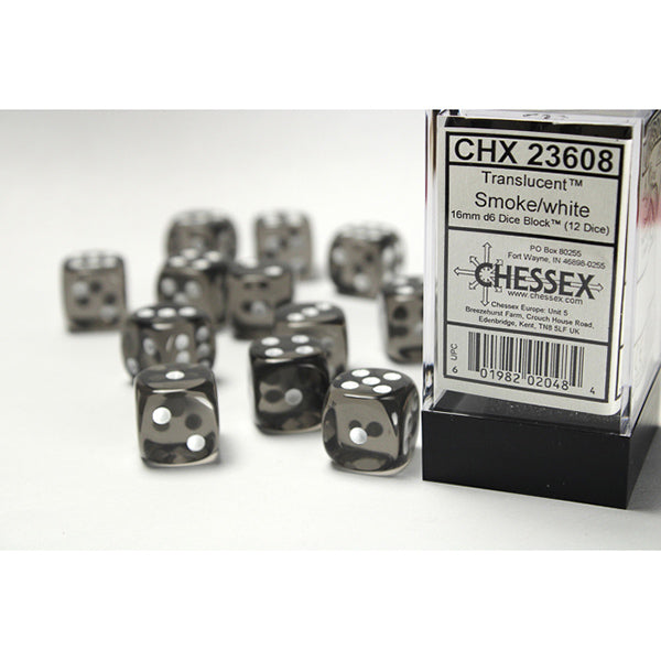 Chessex - Translucent 16mm D6 Dice Block - Smoke w/white