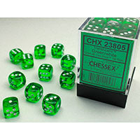 Chessex - Translucent 12mm D6 Dice Block - Green w/white