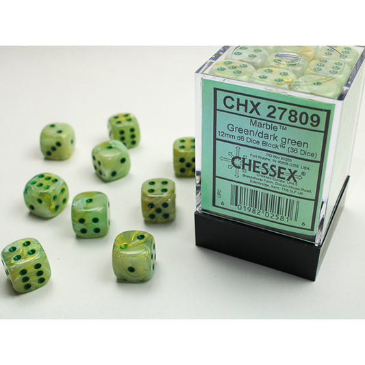 Chessex - Marble 12mm D6 Dice Block - Green w/ Dark Green